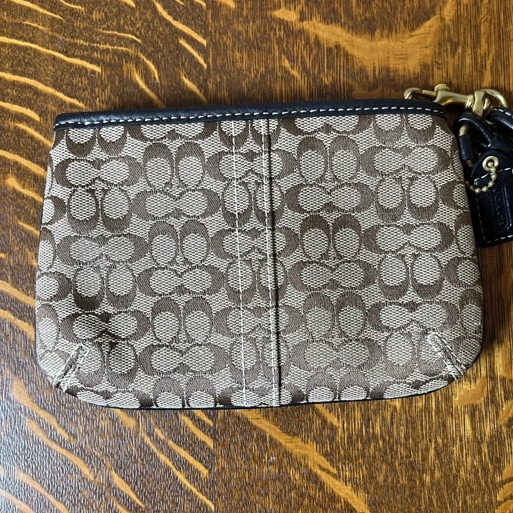 Coach Signature Brown Canvas and Black Leather  Wristlet